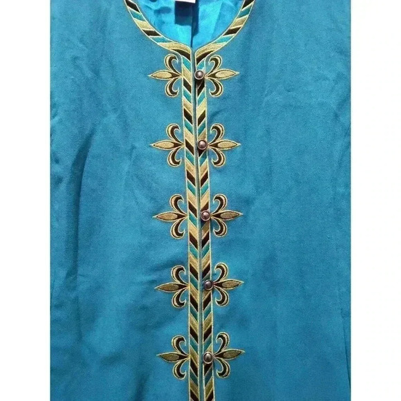Bob Mackie Vintage Gold Embroidered Fleur-de-Lis Jacket Size 3X‎ Teal Beautiful - Picture 3 of 9